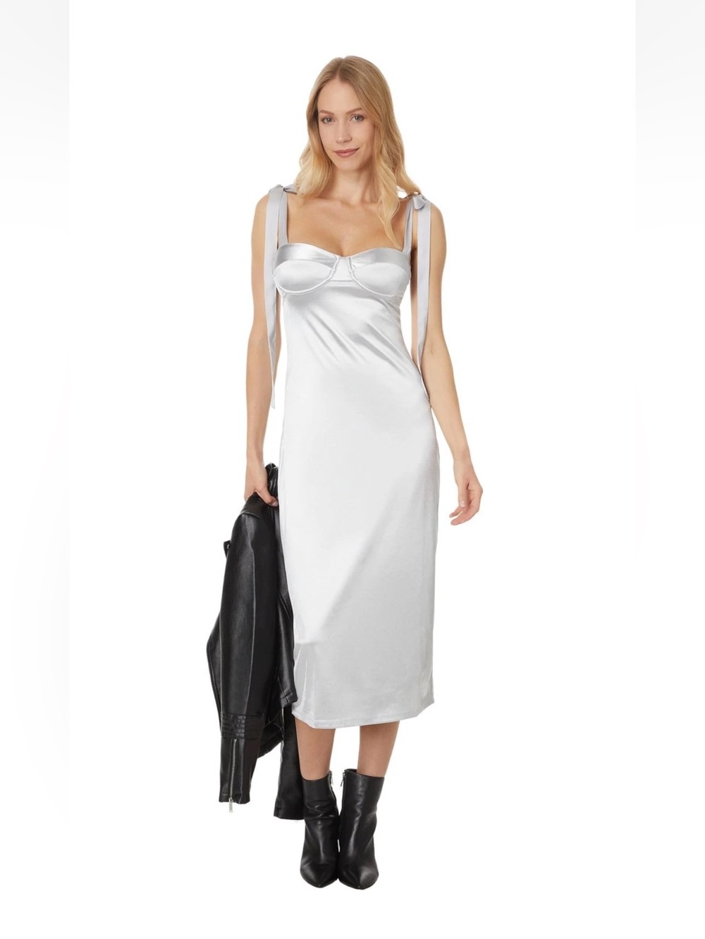 Free People Women's Casino Got Glam, Silver size Small Satin Slip Midi Dress